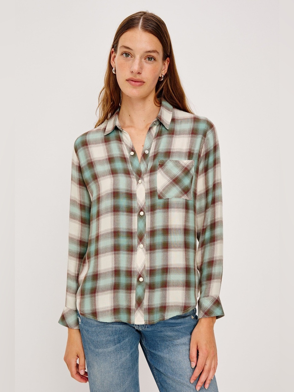 Rails Hunter Plaid Boho Birch Olive Teal Green Long Sleeve Button Down Shirt M